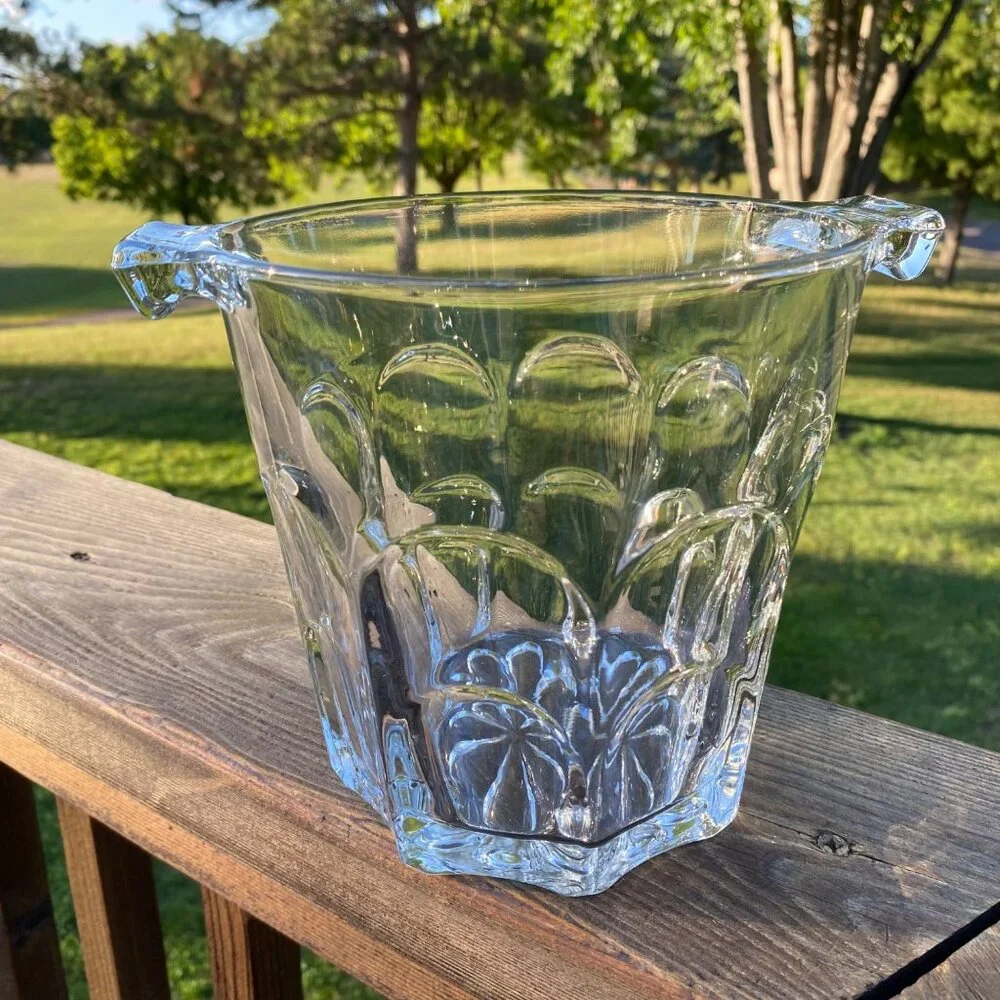 JAVIT CAMEO CRYSTAL ICE BUCKET Clear 64oz 2Qt 1982 #J258 Vintage USA